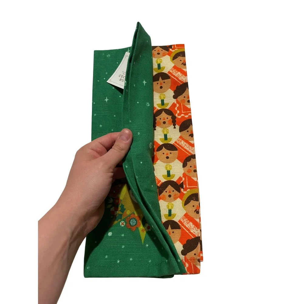Cecilia Ruiz Illustrated Kitchen Towel Set of 2 Holiday Carolers Green Sun New